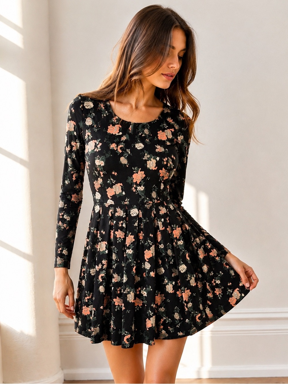 Talula Lambeth Floral Pleated Long Sleeve Dress M Aritzia